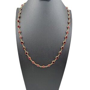 Swarovski Ruby Red Crystal Gold Plated Necklace 36" Coin Station Chain Vintage